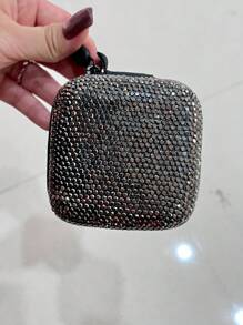 1pc Luxury Rhinestone Headphone Case, Storage Bag, Portable Electronic Accessory Case For Headphones, Charging Cables , Sturdy And Durable Portable Hard Shell Storage Case, Shockproof Protection Travel Storage Travel Essentials Back To School
