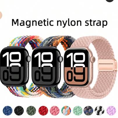 Fivela magnética trançada em nylon Solo Loop, alças elásticas adequadas para , pulseira de 40 mm, 44 mm, 45 mm, 41 mm e 46 mm, 10 em tamanhos de 46 mm, Ultra 2, 49 mm, 38 mm e 42 mm para mulheres, pulseira elástica ajustável em nylon trançado, adequada para Series 10, 9, 8, 7, 6, 5, 4, 3, 2, 1 SE, pulseira de nylon respirável SoftFlex, pulseira confortável, resistente ao suor e ajustável para uso diário, pulseiras para smartwatch, pulseira esportiva em nylon macio para homens e mulheres