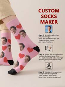1 paire de chaussettes mi-longues personnalisées pour hommes. Mettez n'importe quel visage sur les chaussettes, chaussettes personnalisées avec photos, chaussettes amusantes et personnalisées moyennes et longues, convenant pour des occasions comme la Saint-Valentin, les anniversaires et les cadeaux.