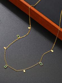泪滴形方形简约轻巧不锈钢精致项链，用途广泛且不会褪色
