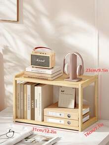 1pc Desktop Solid Wood Bookshelf, Office Storage Shelf, Solid Wood Simple Bookcase Wooden Storage Shelf, Suitable For Home Desk Storage