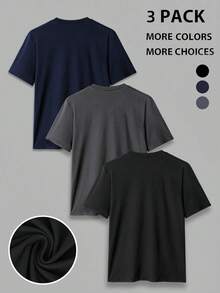 GRDR 3pcs/Set Men's Solid Color Casual Street V-Neck Short Sleeve T-Shirts - Multicolor - View 5
