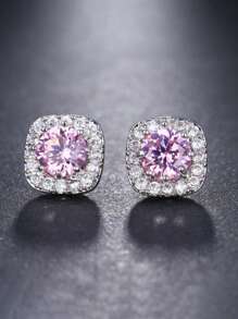 1 par de pendientes minimalistas cuadrados de circonita para hombres, accesorios de pendientes de cobre con circonita, regalo para Navidad, Año Nuevo, Día de San Valentín