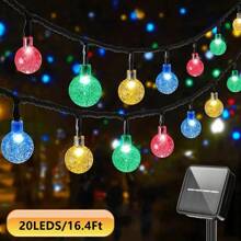 Solar Light String With Crystal Ball Design - Energy Saving Outdoor Garden Decor String Lights, 20/50/100 LED Lights With Multiple Components, Semi-Recessed Installation, Button Control, Detachable Fixtures, Recessed, Plastic Lampshade, Rechargeable Ni-Cad Battery - Ideal For Wedding, Party, Courtyard, Garden, Christmas And Halloween Celebrations