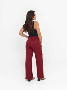Simple Elegant Casual Polyester Zipper Pocket Button Daily Trousers - Burgundy - View 3