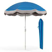 Lifezeal 6.5 FT Outdoor Fringe Patio Umbrella With Carrying Bag Push Button Tilt For Garden White/Navy/Green - 藏蓝色 - 查看 2