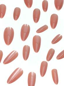 24pcs Classic European American Minimalist Medium Length Nude Color Cat Eye Shimmery Hydrating Minimalist Sexy High-End Almond Nail, Suitable For Summer Parties And Gatherings, With 1pc Jelly Gel And 1pc Nail Sanding Block