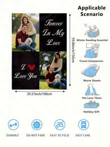 SRH 1pc Customizable Photo Printed Fleece Blanket, Can Upload 2 Favorite Pet (Cat/Dog) Or Loved One's Photos, Personalized Home Decor, Pet Supplies, Made Of Soft, Lightweight And Comfortable Flannel, Suitable For Living Room, Bedroom, Outdoor Camping, Hiking, The Best Personalized Gift For Yourself, Pet, Husband, Boyfriend, Family, Friends On Birthday, Anniversary, Mother's Day, Father's Day, Easter And Other Holidays