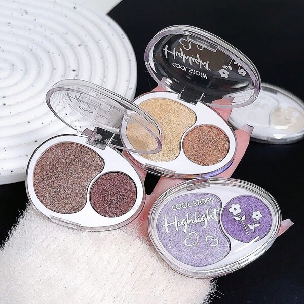 coolstory Marcador Iluminador, 2 Cores/Paleta, Textura de Purê de Batata Cremosa, Efeito Perolado, Iluminação e Realce para Rosto, Olhos e Corpo, Paleta de Sombras Peroladas, 4 Estilos Disponíveis