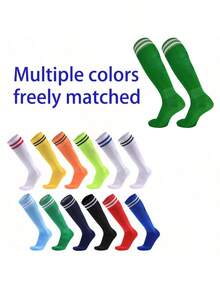 Back To School Gifts For Boys & Girls,Youth Team Sports Knee High Socks For Kids Soccer, Youth And Knee-High Athletic Football Gym Children's Team Boys And Girls Solid Color Striped Knee-High Football Sports Socks, Suitable For 8-12 Years Old Boys - Multicolor - View 1