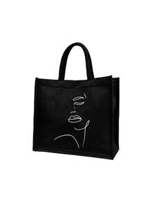 Bộ túi tote in hình mặt người với họa tiết đường nét trừu tượng, bao gồm túi tote và túi đựng mỹ phẩm, túi tote dung tích lớn có thể tái sử dụng, ví dây rút, túi mua sắm bằng vải bố, túi du lịch đi biển di động kèm túi đựng mỹ phẩm, thích hợp làm quà cưới, quà tặng cho phù dâu, sinh nhật, Ngày của Mẹ (Hướng dây rút ngẫu nhiên) - màu đen - Xem 12