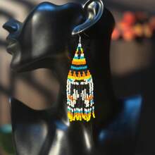Brincos de Borla com Contas Feitos à Mão AHAYA, Estilo Boêmio Hippie com Miçangas, Brincos Pendentes com Contas de Vidro para Mulheres, Adequados para Uso Diário e Presentes de Festival para Meninas