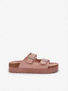 Sandálias femininas casuais com solado grosso e fivela - Rosa - Ver 7