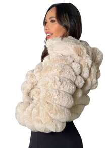 Women's Plush Puffer Jacket Winter Teddy Hood - 米色 - 查看 2