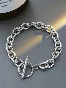 1pc Men's Fashionable Hiphop O-Shaped Clasp Bracelet, Suitable For Daily Wear - Silver - View 1