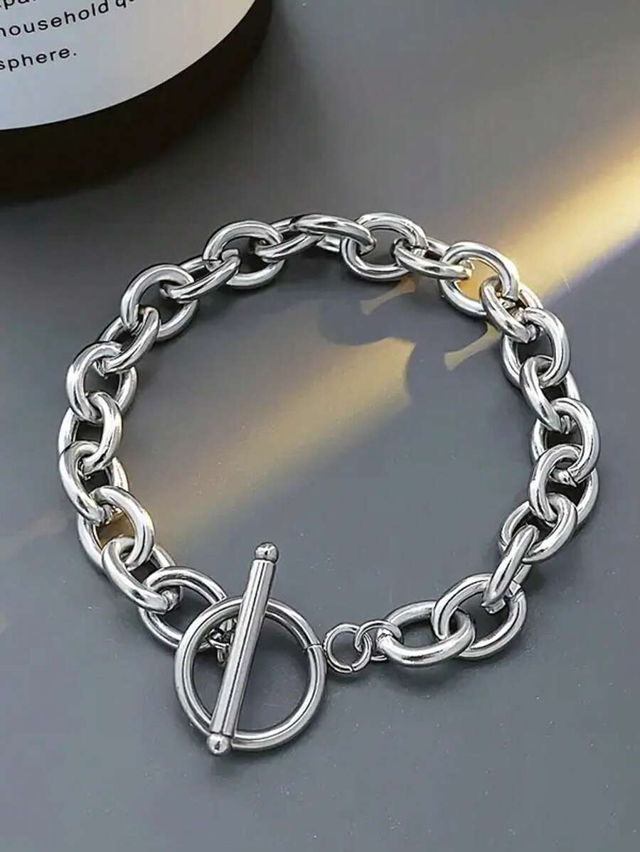 1pc Men's Fashionable Hiphop O-Shaped Clasp Bracelet, Suitable For Daily Wear - Silver - View 1