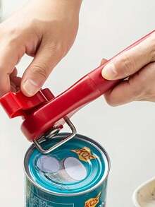 1pc Multi-Function Manual Can Opener/Bottle Opener - Classic Design, Easy To Use, No Sharp Edges, Durable Stainless Steel Blade And Cutting Wheel, Smooth Cutting Edge, Extra Large Knob For Easy Turning, Ergonomic Soft Rubber Handle, Versatile Kitchen Tool