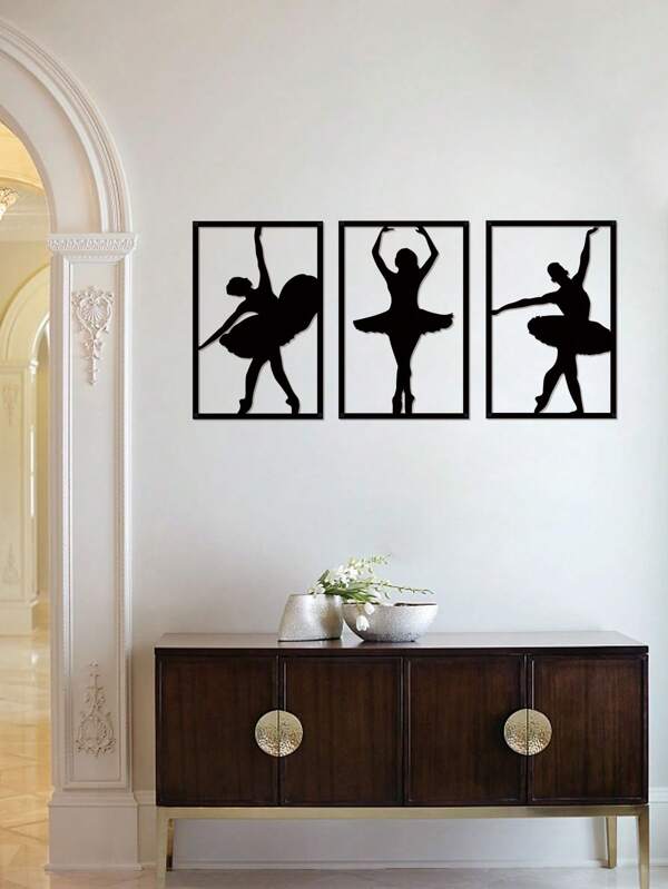 3pcs Ballet Girl Metal Wall Decor, Elegant & Minimalist, Suitable For Girls' Bedroom, Living Room, Dance Studio Wall Decoration, Perfect Gift For Dancers