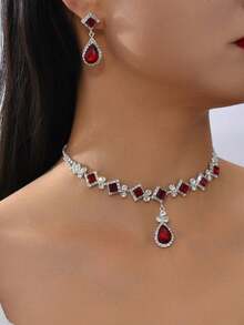 3pcs/Set Women Claw Chain Geometric Water Drop Earrings & Necklace Set, Wedding, Party, Festival Gift