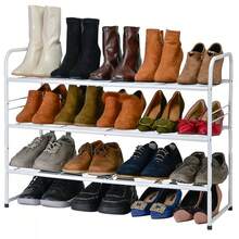 Shoes Rack Shelf For Closet Metal Stackable Shoe Storage Organizer, Wire Grid, 3-Tier, Black - White - View 1