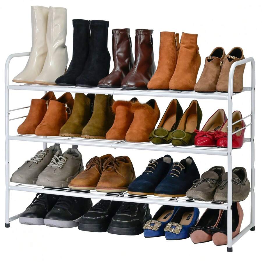 Shoes Rack Shelf For Closet Metal Stackable Shoe Storage Organizer, Wire Grid, 3-Tier, Black - White - View 1
