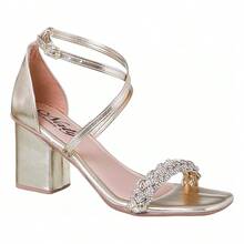 Women's Sandals High Heel Thick Casual Rhinestone Closed Back Braided Stones - Light Gold - View 1