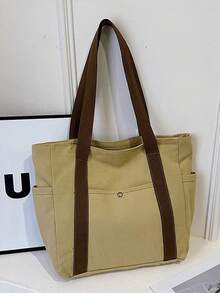 1 Piece Large Capacity Unisex Handbag New Korean Style College Style Middle School School Bag Casual Bag Crossbody Bag Canvas Bag Crossbody Bag, Shopping Bag, Festive Bag, Fashion Zipper Bag, Large School Tote Bag, Multiple Compartments, Suitable For Beach, School, Work And Daily Use Beach Bag Laptop Case - Multicolor - View 11