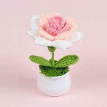 1pc Handmade Crochet Woolen Rose Flower, Artificial Potted Plant Decor, Everlasting Flower Desktop Ornament, Valentine's Gift For Women, Creative Scandinavian Handmade Flower, Mother's Day Handcraft Present, Car And Office Decoration