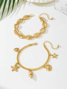 1pc Fashionable Multi-Layer Chain & Shell Anklet For Women, Summer Island Holiday Gift