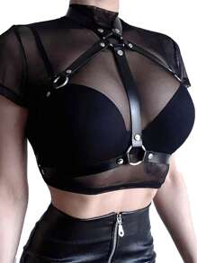 Women's Black Fashion Pentagram With Rivets Decorative Chest Shaping Belt Caged Chest Girdle Gothic Chest Girdle Rivets Caged Bra Valentine's Day Gift Mardi Gras Costume Accessories Sexy Lingerie Sling
