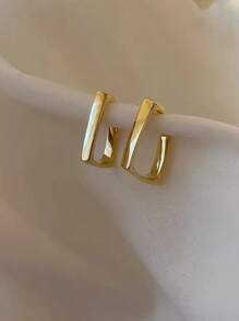 Elegant Geometric Rectangular Ring Earrings - Simple And Luxurious Style, Zinc Alloy With Stud Earrings, Suitable For Daily And Party Wear, Fashionable And Versatile Accessories For Women