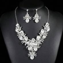 1 Set Women's Jewelry Set: Necklace, Earrings 3pcs, Bridal Evening Party Accessory, Fashionable Luxury Shiny Rhinestone Set