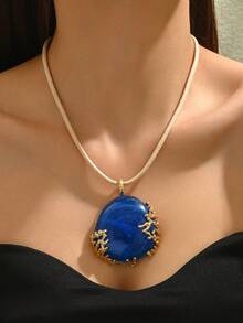 1 chiếc vòng cổ mặt dây chuyền bằng nhựa hình học Bohemian thời trang nữ màu vàng cổ điển, thích hợp làm quà tặng, Ngày của Mẹ, đeo hàng ngày - Vàng - Xem 1