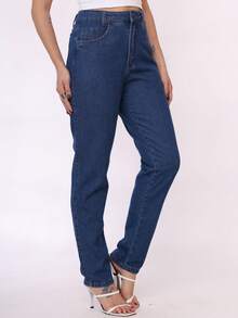 Women's Marbled Mom Jeans In Premium Thick Fabric - 藍色 - 查看 3