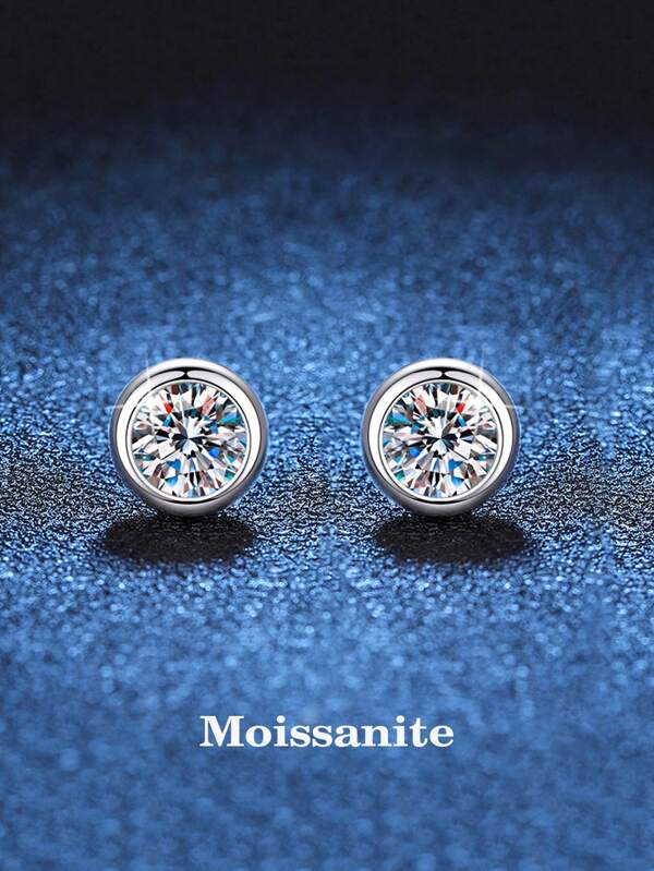 2pcs Dainty Luxurious 925 Sterling Silver 0.5 Carat Moissanite Stud Earrings, Suitable For Women Everyday Wear & Mother's Day Gift