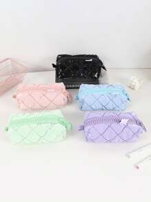 1 Creative Candy-Colored Plaid Pencil Case, Tabletop Organizer Pouch, Large-Capacity Zippered Portable School Supplies, Back-To-School Gifts For Friends