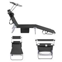 SoBuy OGS48x2 Set Of 2 Sun Loungers With Sun Canopy And Pillow, Foldable Garden Lounger, Beach Lounger, Relaxation Chair For Gardens, Courtyards, Beaches, Up To 110 Kg Load Capacity, W X H X D Approx. 191 X 19 X 56 Cm - Black - View 11