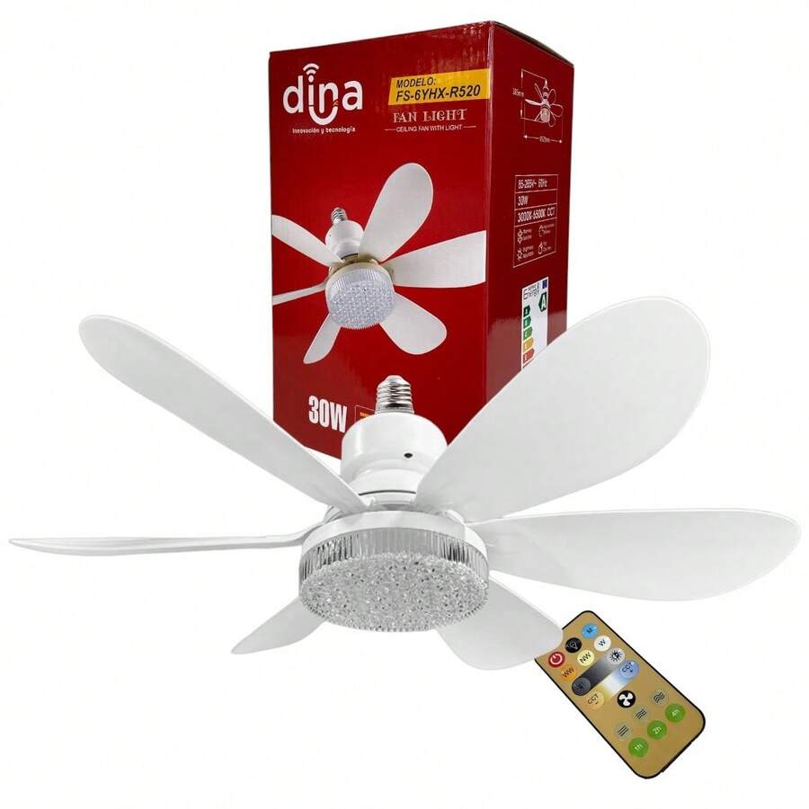 Ceiling Fan With LED Light And Remote Control, 52 Cm