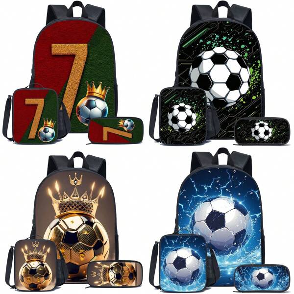 3er Set Rucksack mit Spiel-Schwarz/Neon/Farb-Motiv inkl. Lunchbox, Federmäppchen & Aufbewahrungstasche - Polyester, leicht, modische Farbmischung