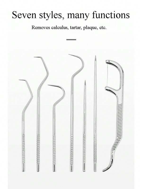 Set de 3/4/5/6/7/9 piezas de palillos de dientes de acero inoxidable con tubo portátil de almacenamiento, limpiador dental de metal para el cuidado y limpieza oral de los dientes