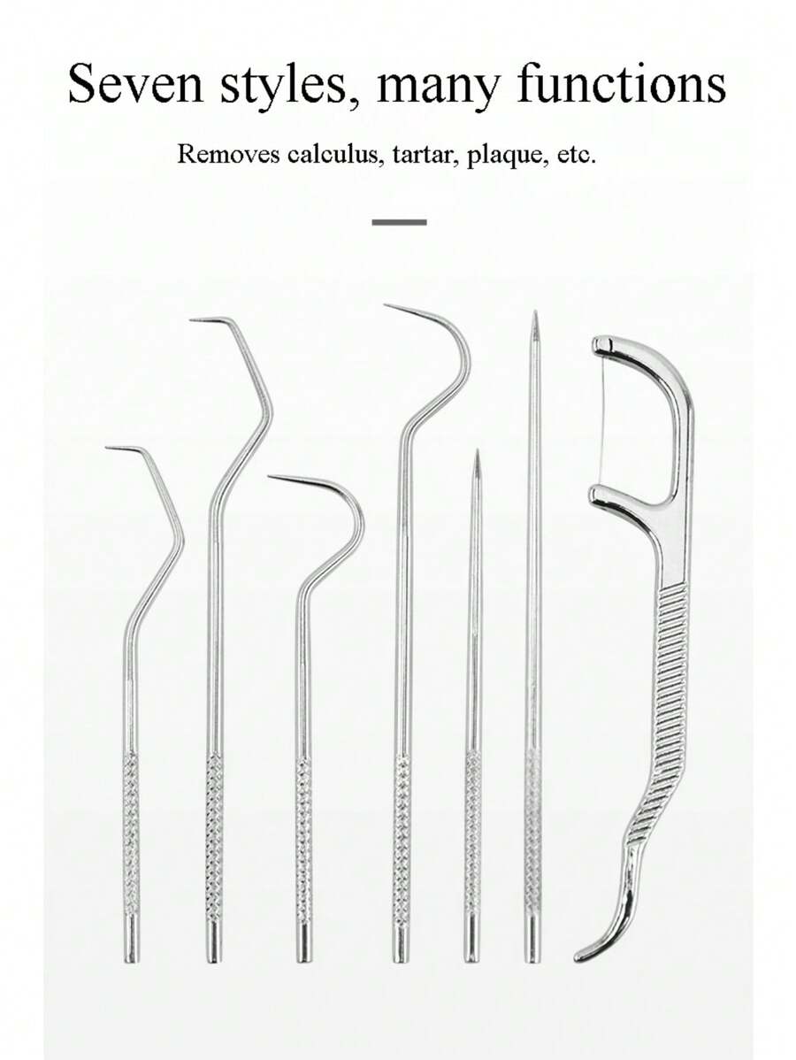 Set de 3/4/5/6/7/9 piezas de palillos de dientes de acero inoxidable con tubo portátil de almacenamiento, limpiador dental de metal para el cuidado y limpieza oral de los dientes