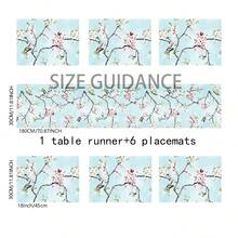 1pc/5pcs/7pcs Floral Art Print Polyester Table Runner With 6pcs Placemats - Polyester, Rectangle, Holiday Table Decor Cloth Runners, Home Decoration, Kitchen Dining Table Decor, Room Decor, Table Runners