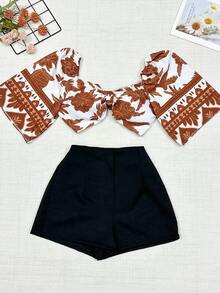 Conjunto moderno com estampa fashion - marrom e preto - Visão 1
