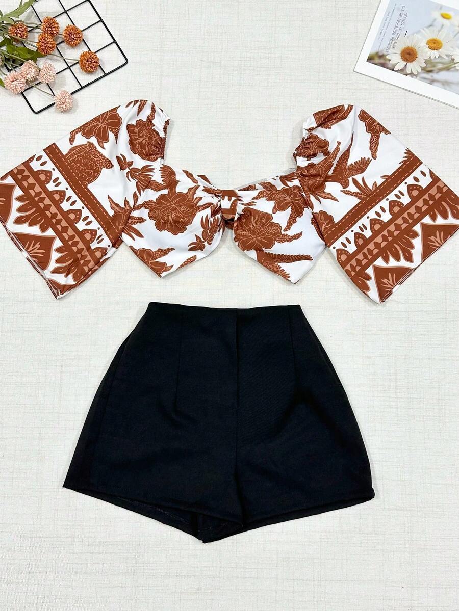Conjunto moderno com estampa fashion - marrom e preto - Visão 1