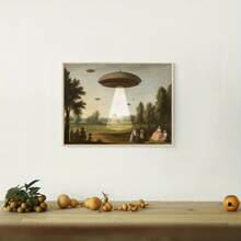 1Pc Optional Frame Posters Victorian Landscape UFO Altered Art Canvas Posters, Alien Wall Arts Decor, Funny Eclectic Poster For Living Room Bedroom Decor, Wall Art With Frame - Multicolor - View 4
