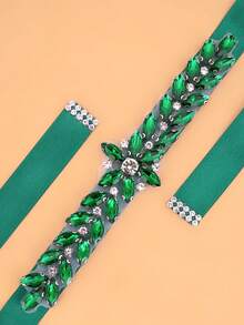 1 件祖母绿新娘腰带配丝带，伴娘腰饰，适合晚礼服，婚礼配饰 - 綠色絲帶 - 查看 3