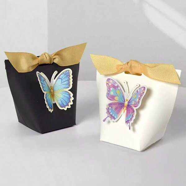 10/20/30Pcs Simple Stereo Butterfly Wedding Gift Box Wedding Box Solid Color Stereo Butterfly DIY Box Party Gift Box Holiday Gift Box Ribbon Gift Box