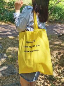 Shoulder Casual Versatile Slogan Print Large Capacity Tote Bag, Artistic Style School Bag & Bookbag For Women Or Students, Perfect For Books, Shopping, Back To School And More