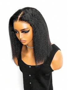 CurlyMe Wear And Go Glueless Wigs Kinky Straight Bob Hair 180% 8-14 Inch Pre-Cut & Pre-Plucked 6x4 Transparent Lace Closure Wigs Pre-Bleached Tiny Knots Stylish Wigs Natural Color Hairline Daily Use For Beginners - SNatural - View 4