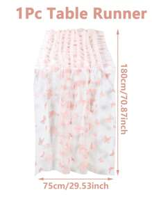 1pc Light Pink Butterfly Sheer Table Runner, Glitter Mesh Butterfly Table Runner, Long Semi-Transparent Tablecloth, Suitable For Country Wedding, Birthday, Bridal Shower, Holiday Party Decor, Home Celebration Dining Table Decoration, Butterfly Theme Decor - Baby Pink - View 5